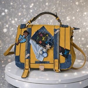 Upcycled  Denim and Yellow Satchel